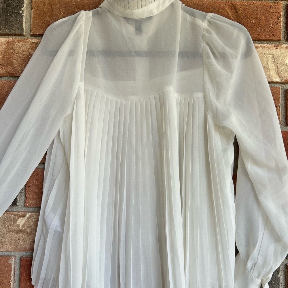 Banana Republic - Sheer White Pleated Blouse